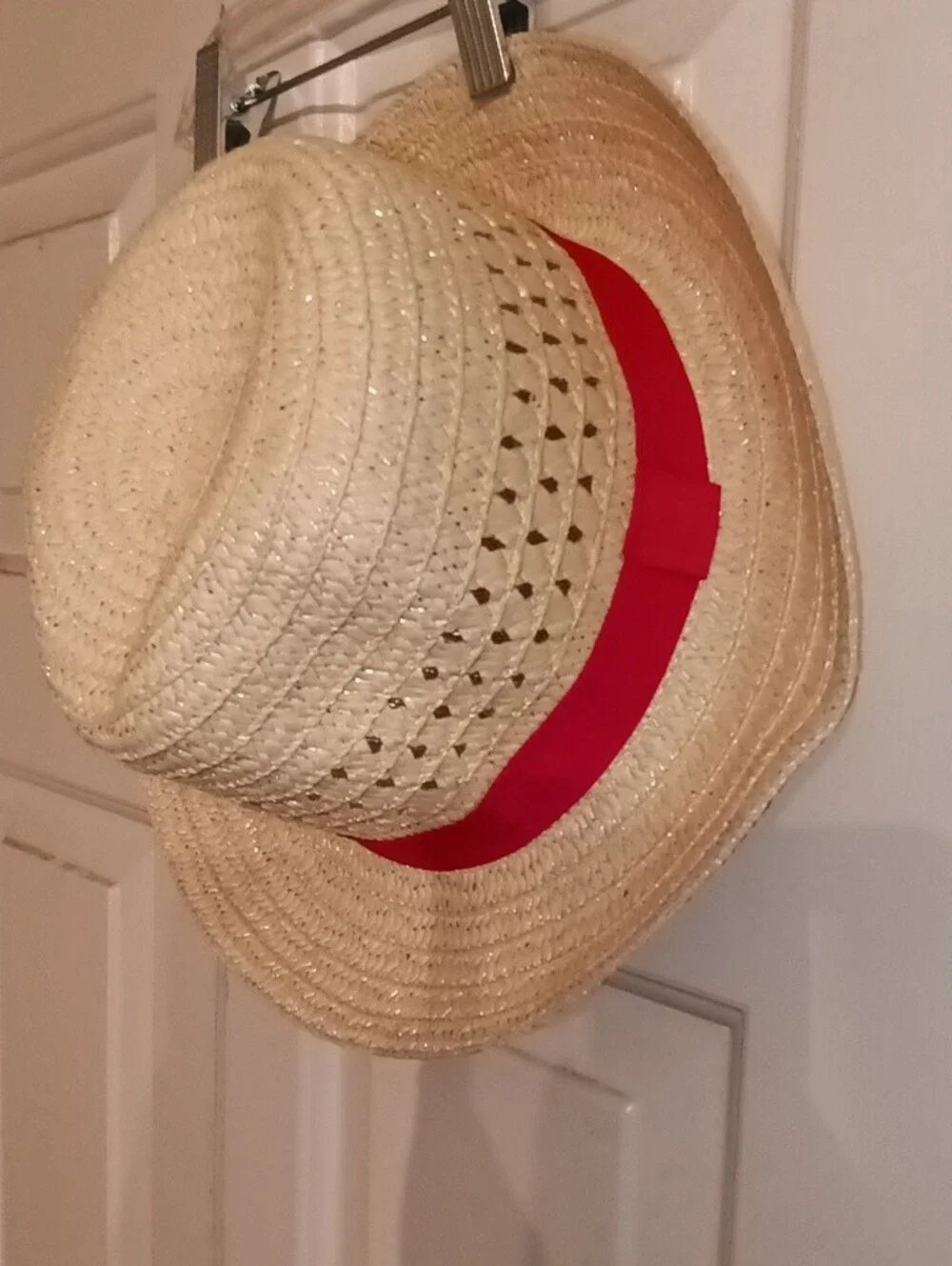 Straw Fedora Hat with Pink Band